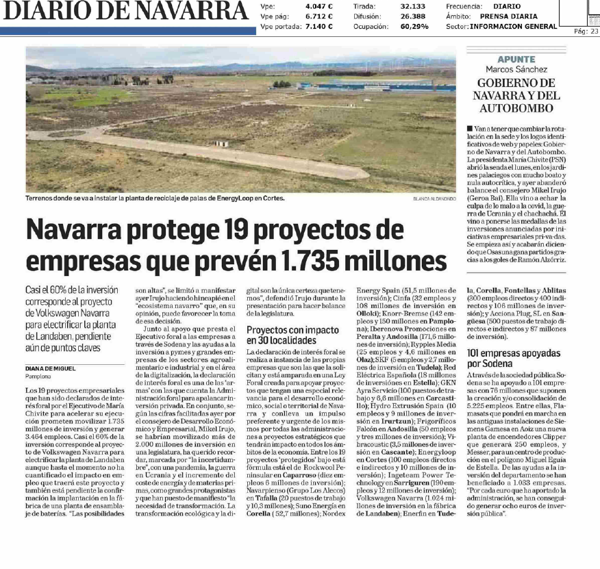 Fotografía del pantallazo de la noticia en la edición impresa del Diario de Navarra