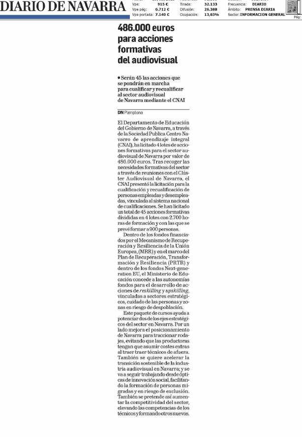 Fotografía del pantallazo de la noticia en la edición impresa del Diario de Navarra