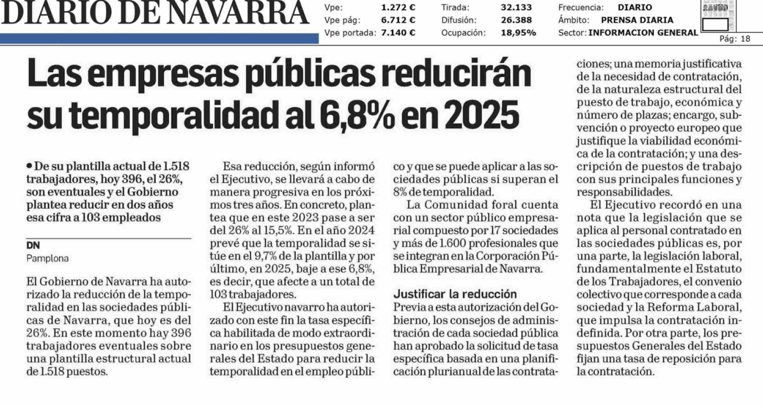 Fotografía del pantallazo de la noticia en la edición impresa del Diario de Navarra