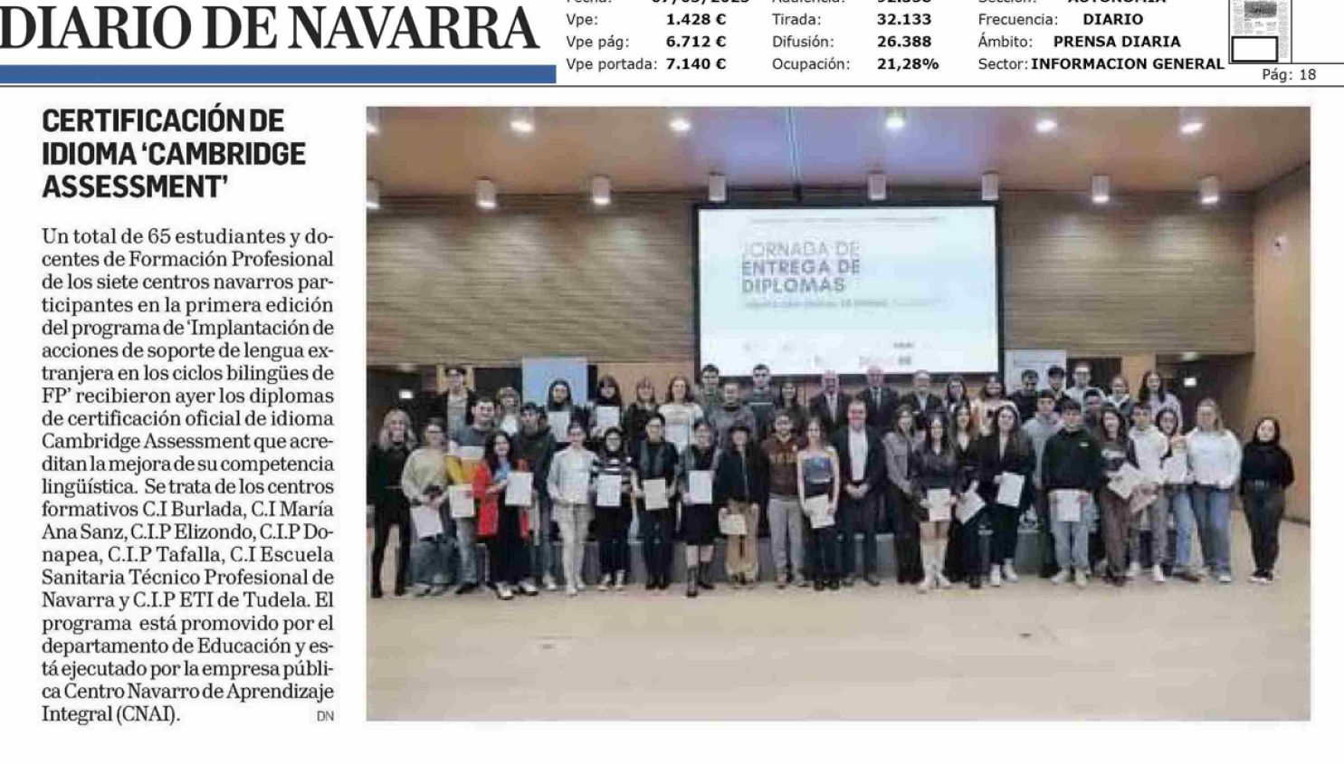 Fotografía del pantallazo de la noticia en la edición impresa del Diario de Navarra