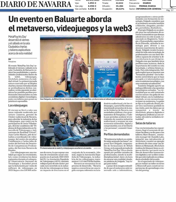 Fotografía del pantallazo de la noticia en la edición impresa del Diario de Navarra