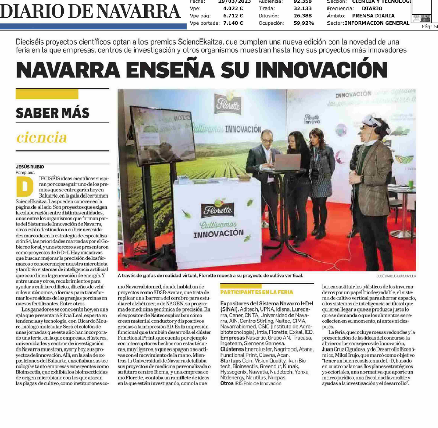 Fotografía del pantallazo de la noticia en la edición impresa del Diario de Navarra