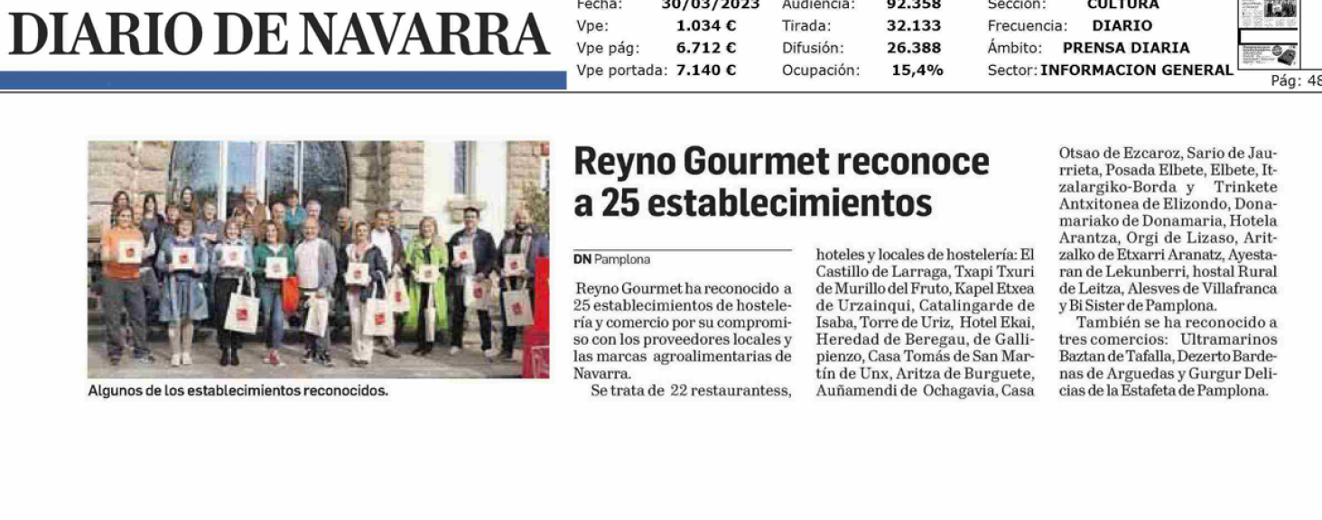 Fotografía del pantallazo de la noticia en la edición impresa del Diario de Navarra