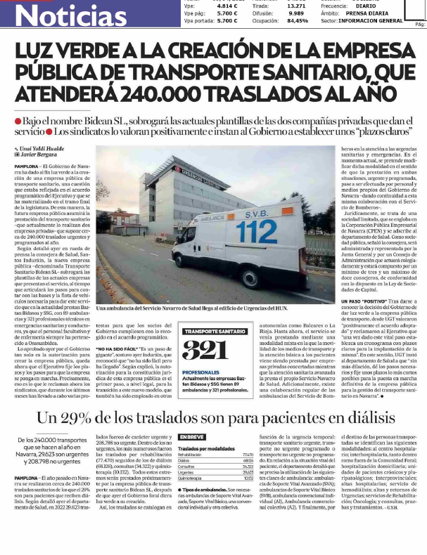 Fotografía del pantallazo de la noticia en la edición impresa del Diario de Noticias