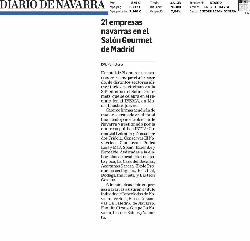 Fotografía del pantallazo de la noticia en la edición impresa del Diario de Navarra