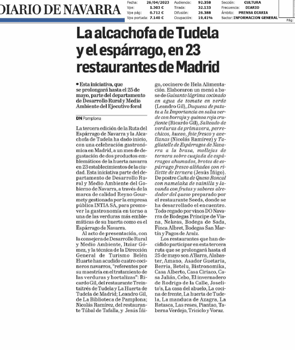 Fotografía del pantallazo de la noticia en la edición impresa del Diario de Navarra