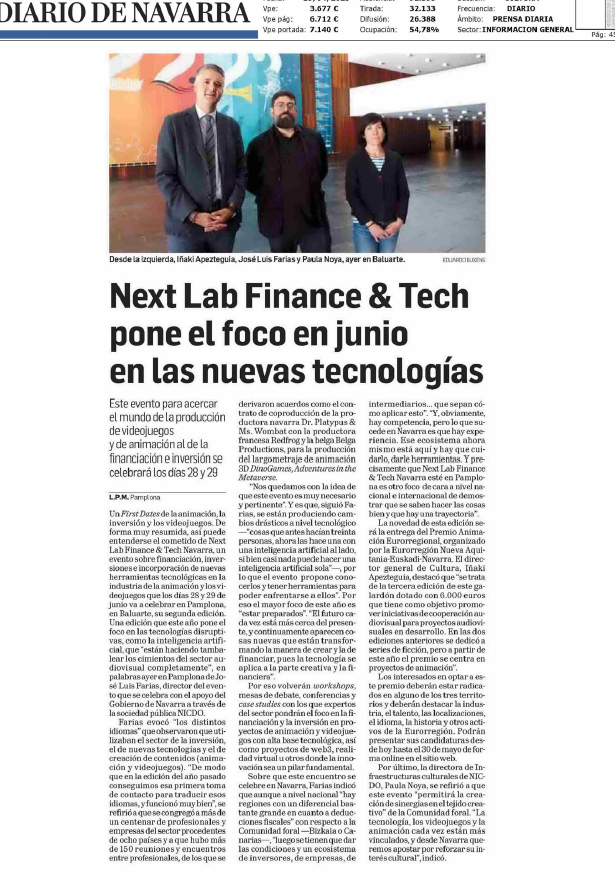 Fotografía del pantallazo de la noticia en la edición impresa del Diario de Navarra