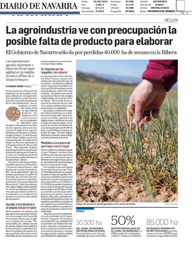 Fotografía del pantallazo de la noticia en la edición impresa del Diario de Navarra