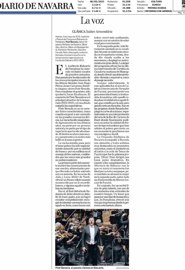 Fotografía del pantallazo de la noticia en la edición impresa del Diario de Navarra