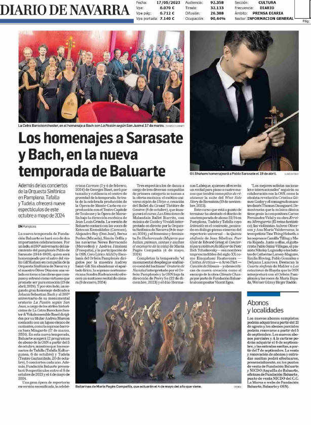 Fotografía del pantallazo de la noticia en la edición impresa del Diario de Navarra