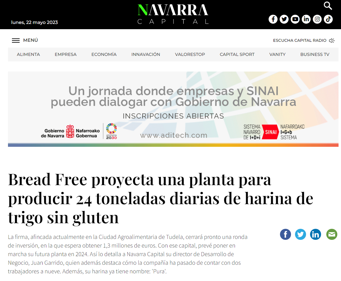 Fotografía del pantallazo de la noticia en la edición online de Navarra Capital 