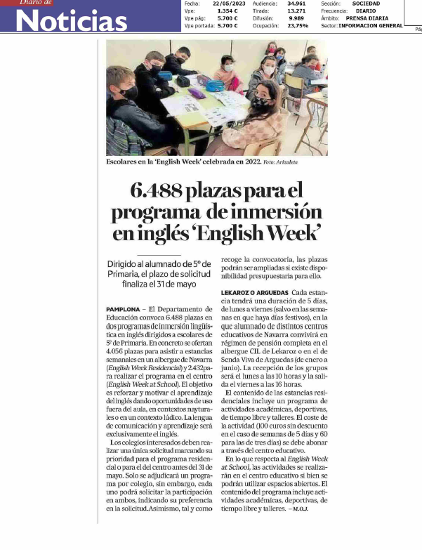 Fotografía del pantallazo de la noticia en la edición impresa del Diario de Noticias