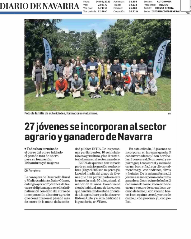 Fotografía del pantallazo de la noticia en la edición impresa del Diario de Navarra