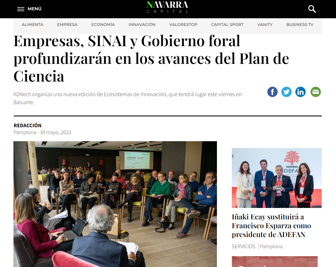 Fotografía del pantallazo de la noticia en la edición online de Navarra Capital 