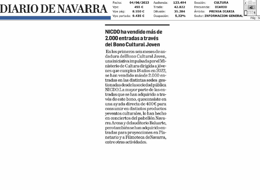 Fotografía del pantallazo de la noticia en la edición impresa del Diario de Navarra