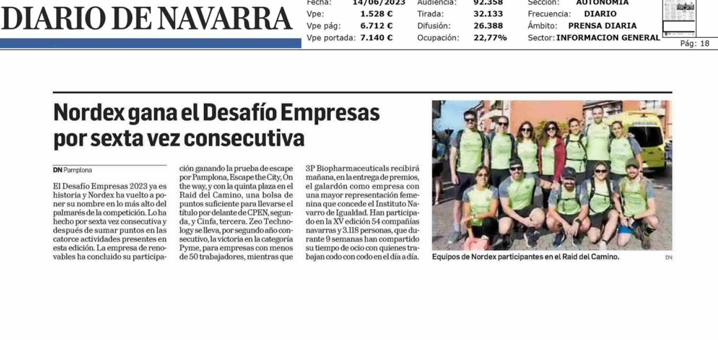 Fotografía del pantallazo de la noticia en la edición impresa del Diario de Navarra