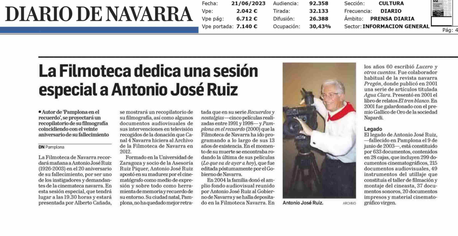 Fotografía del pantallazo de la noticia en la edición impresa de Diario de Navarra