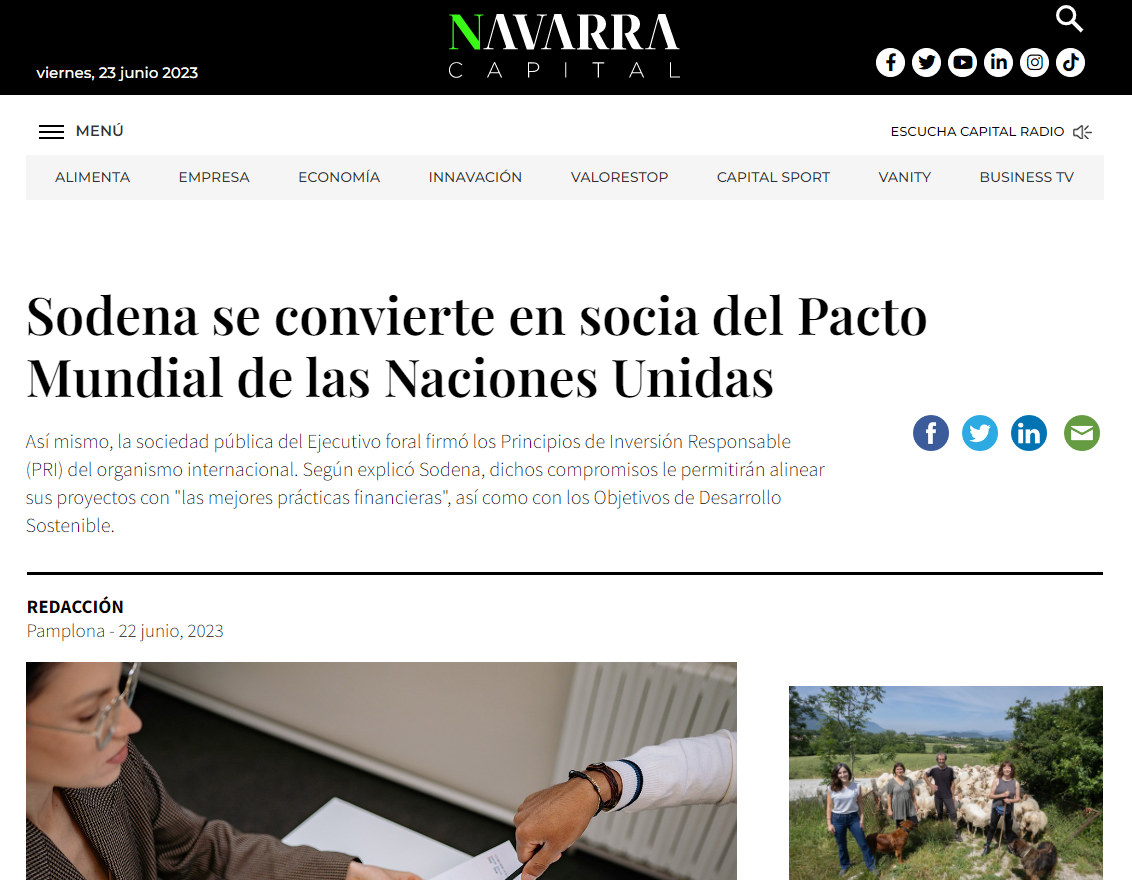 Fotografía del pantallazo de la noticia en la edición online de Navarra Capital