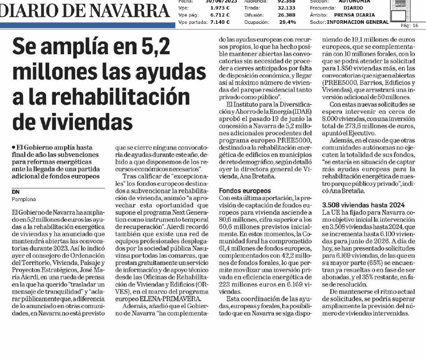 Fotografía del pantallazo de la noticia en la edición impresa de Diario de Navarra