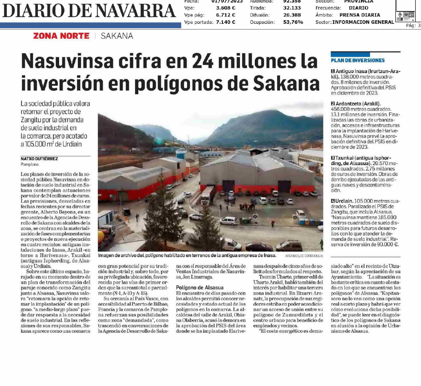 Fotografía del pantallazo de la noticia en la edición impresa de Diario de Navarra