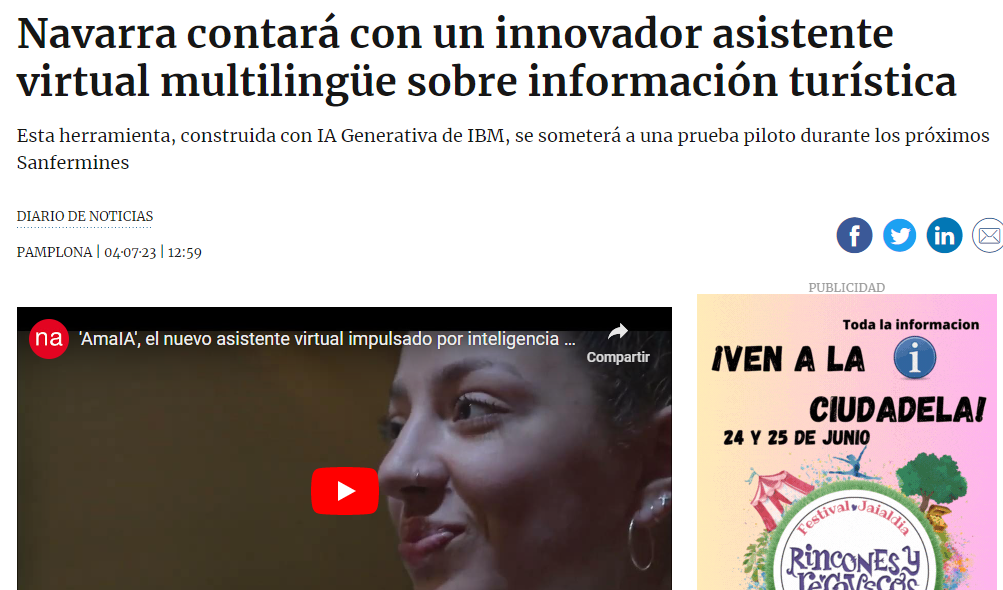 Fotografía del pantallazo de la noticia en la edición online de Diario de Noticias 