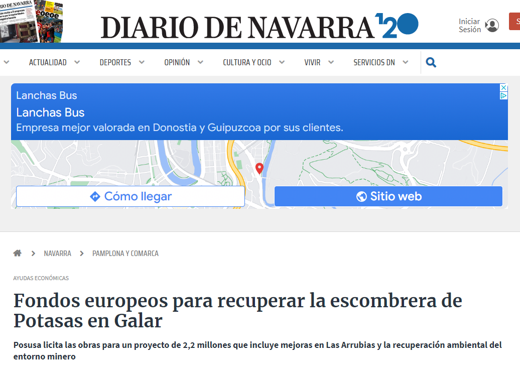 Fotografía del pantallazo de la noticia en la edición online de Diario de Navarra