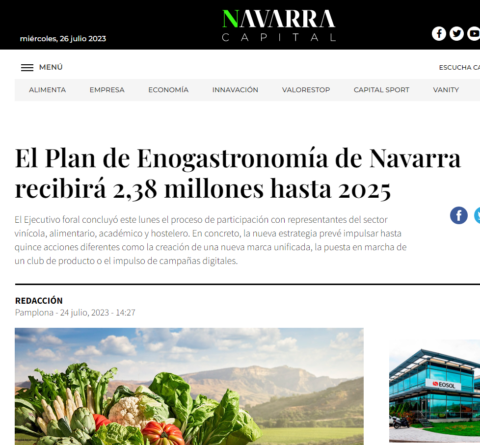 Fotografía del pantallazo de la noticia en la edición online de Navarra Capital