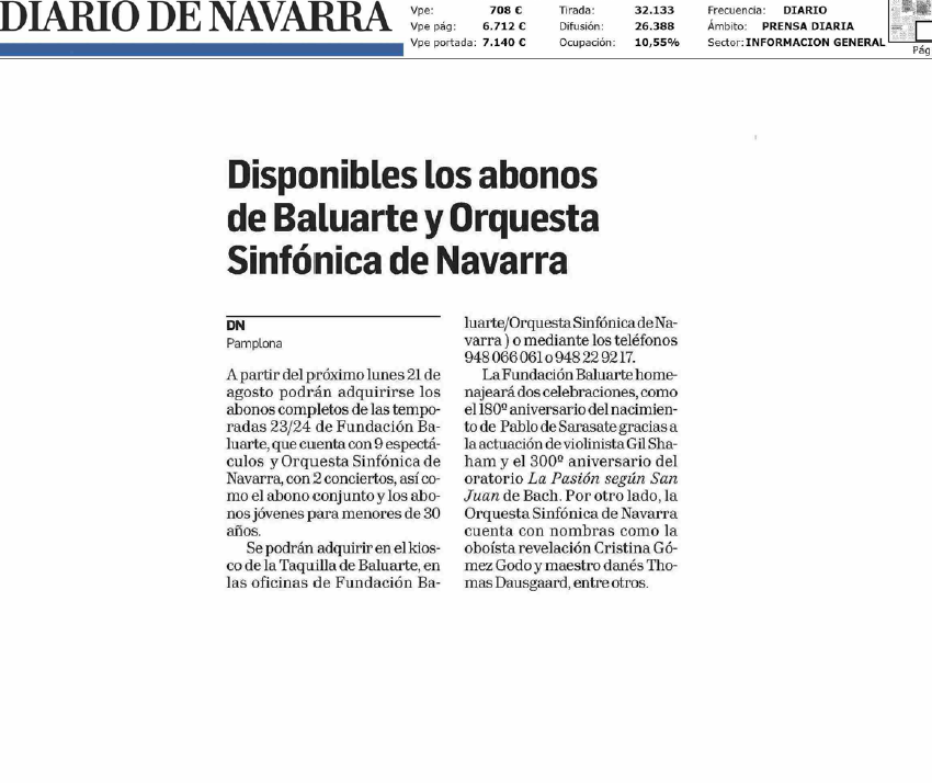 Fotografía del pantallazo de la noticia en la edición impresa del Diario de Navarra
