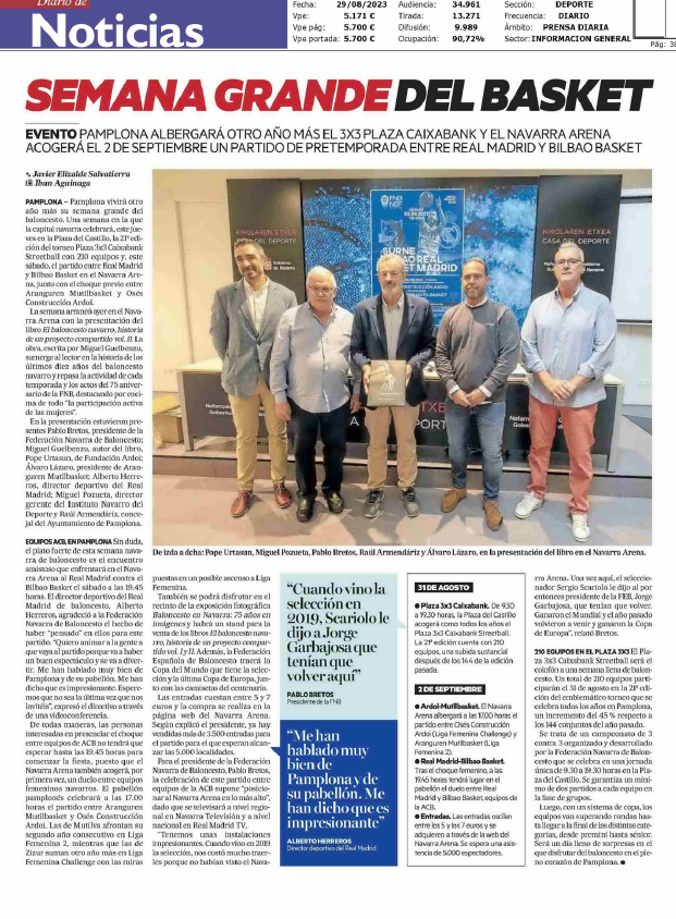 Fotografía del pantallazo de la noticia en la edición impresa del Diario de Noticias