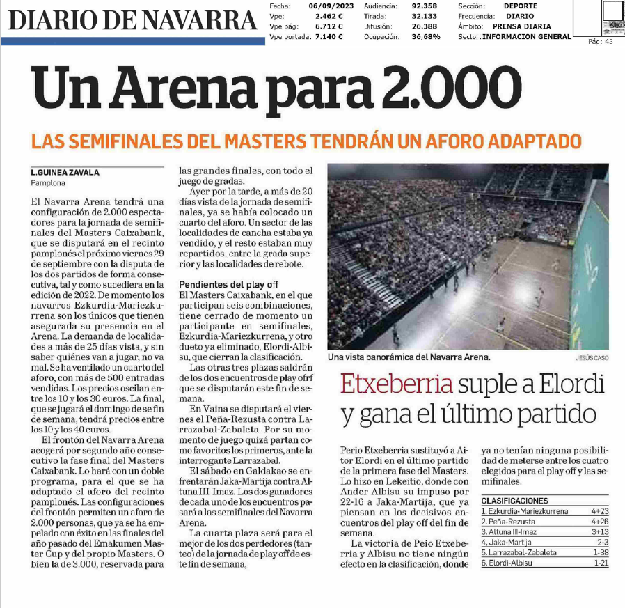 Fotografía del pantallazo de la noticia en la edición impresa del Diario de Navarra