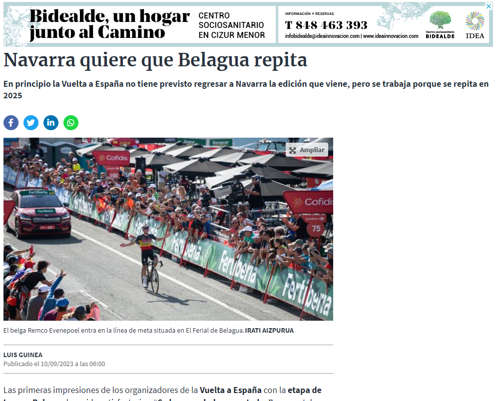 Fotografía del pantallazo de la noticia en la edición online del Diario de Navarra