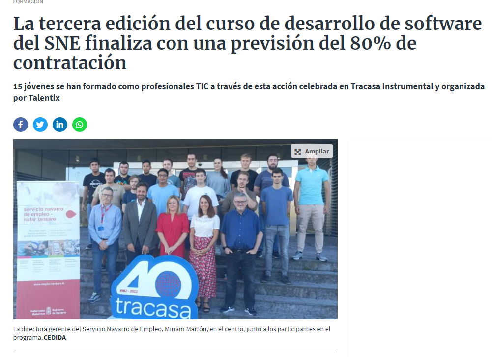 Fotografía del pantallazo de la noticia en la edición online del Diario de Navarra