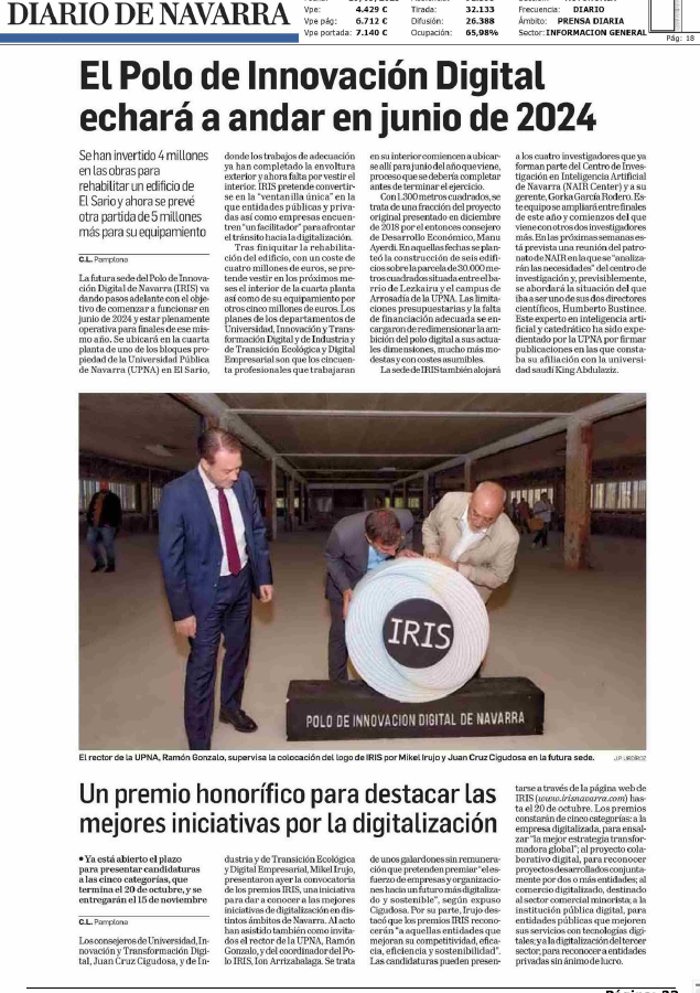 Fotografía del pantallazo de la noticia en la edición impresa del Diario de Navarra