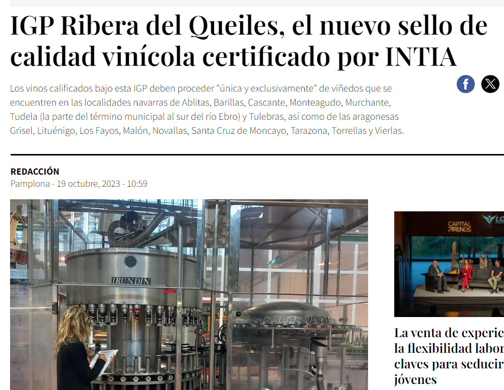 Fotografía del pantallazo de la noticia en la edición online de Navarra Capital