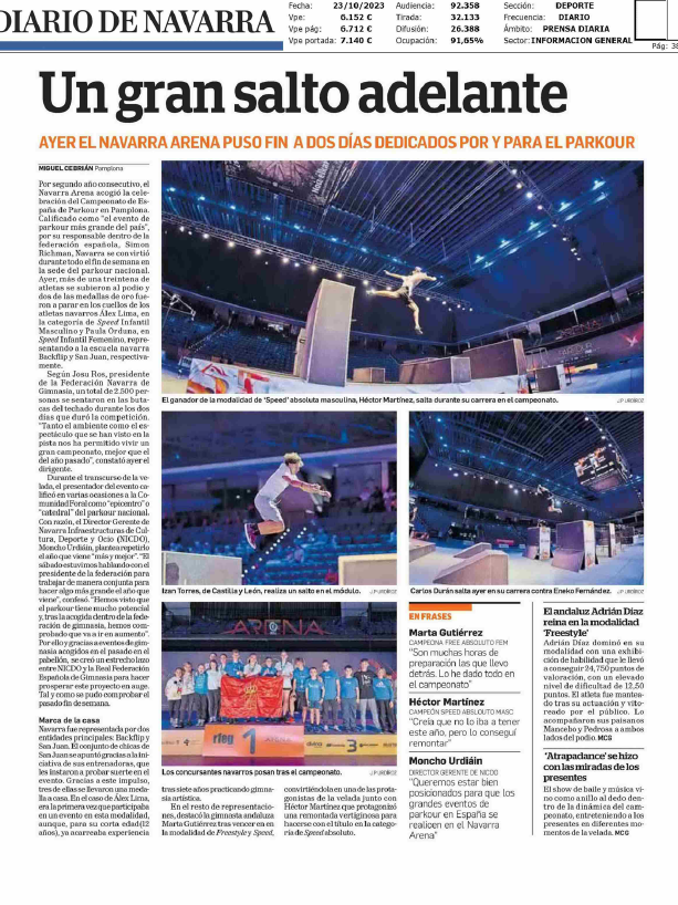 Fotografía del pantallazo de la noticia en la edición impresa del Diario de Navarra
