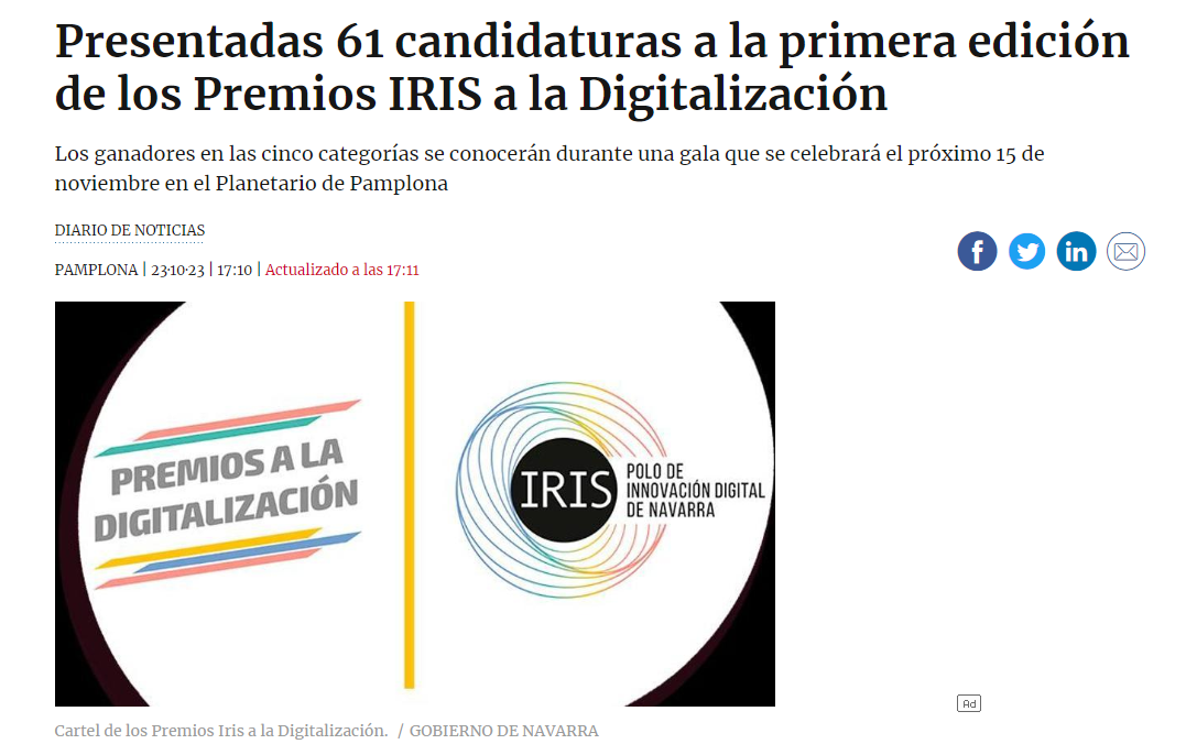 Fotografía del pantallazo de la noticia en la edición online de Diario de Noticias 