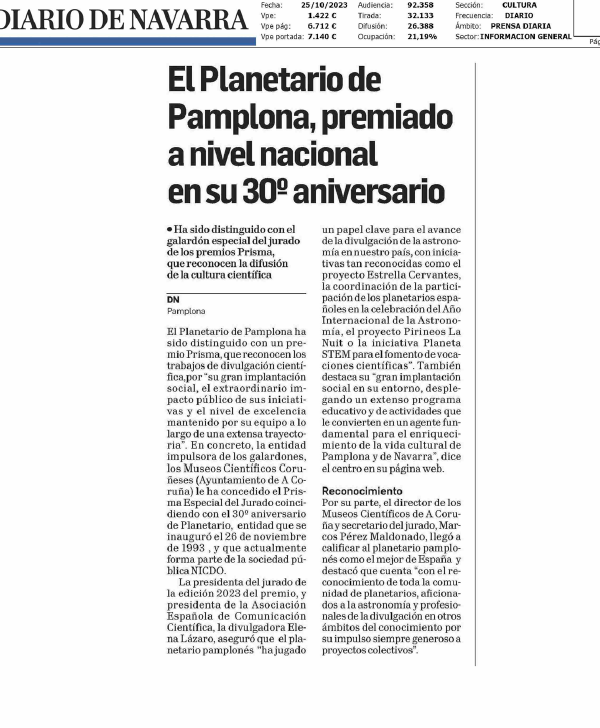 Fotografía del pantallazo de la noticia en la edición impresa del Diario de Navarra