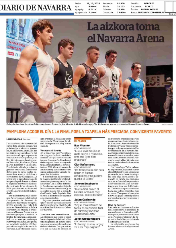 Fotografía del pantallazo de la noticia en la edición impresa del Diario de Navarra