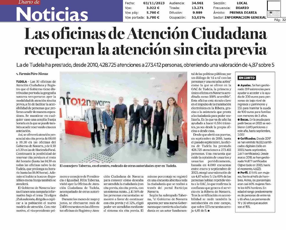 Fotografía del pantallazo de la noticia impresa del Diario de Noticias