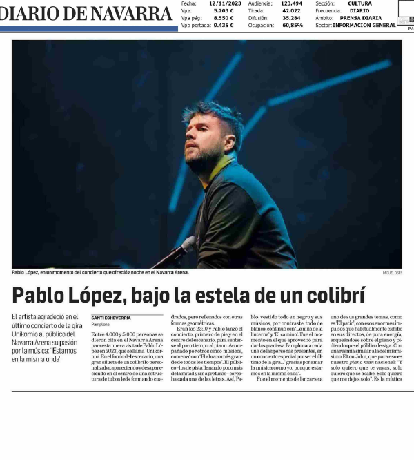 Fotografía del pantallazo de la noticia impresa del Diario de Navarra