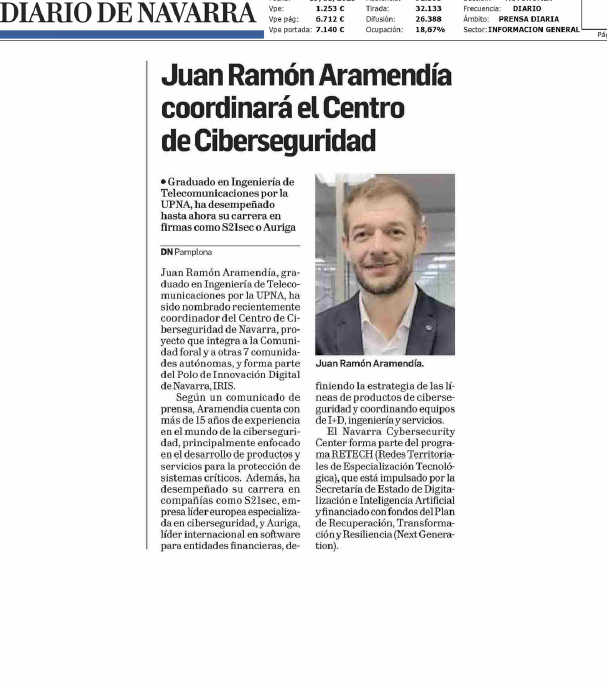 Fotografía del pantallazo de la noticia en la edición impresa del Diario de Navarra