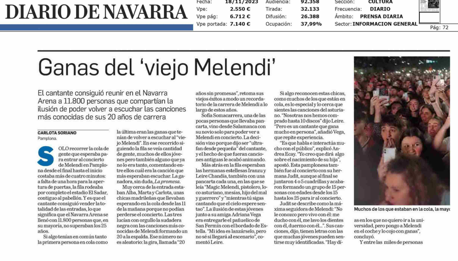 Fotografía del pantallazo de la noticia en la edición impresa del Diario de Navarra