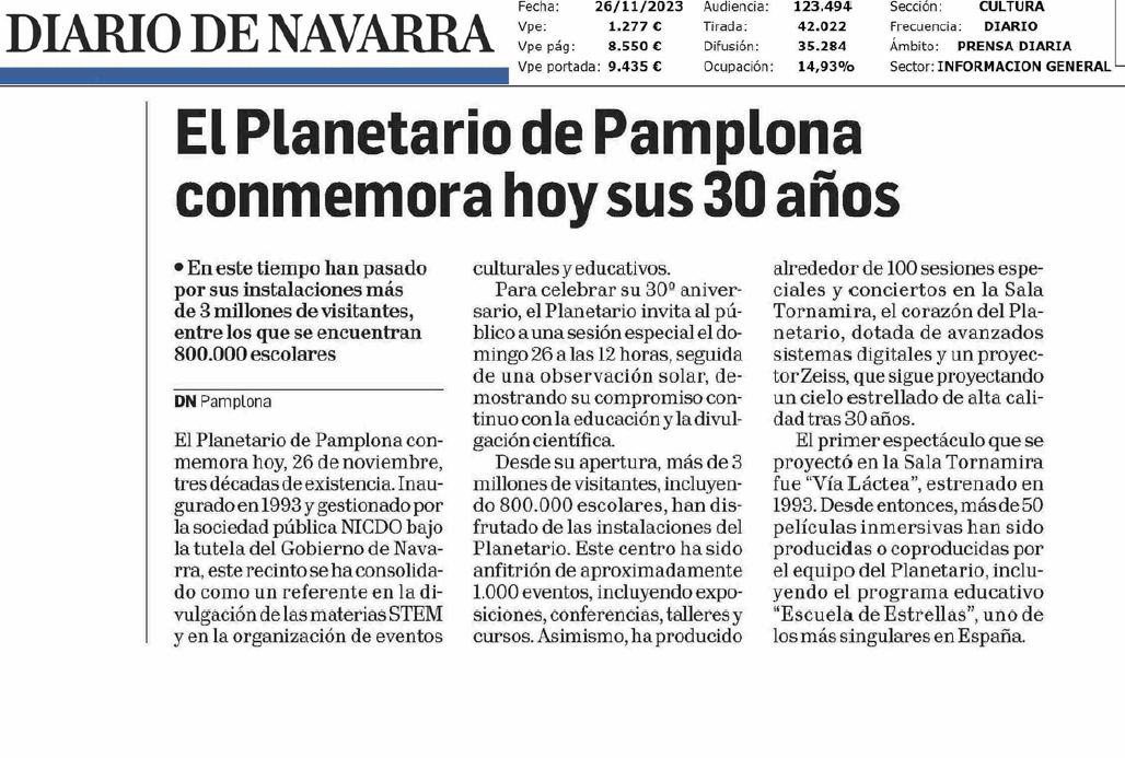 Fotografía del pantallazo de la noticia en la edición impresa del Diario de Navarra