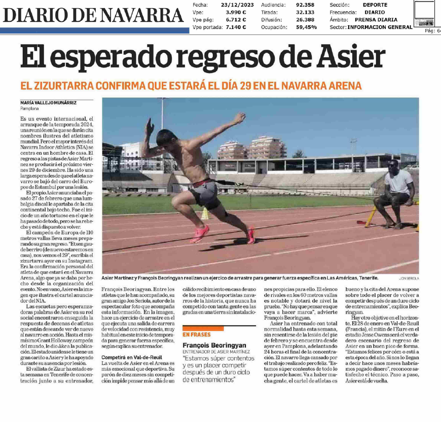 Fotografía del pantallazo de la noticia en la edición impresa de Diario de Navarra