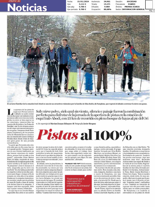 Fotografía del pantallazo de la noticia impresa del Diario de Noticias