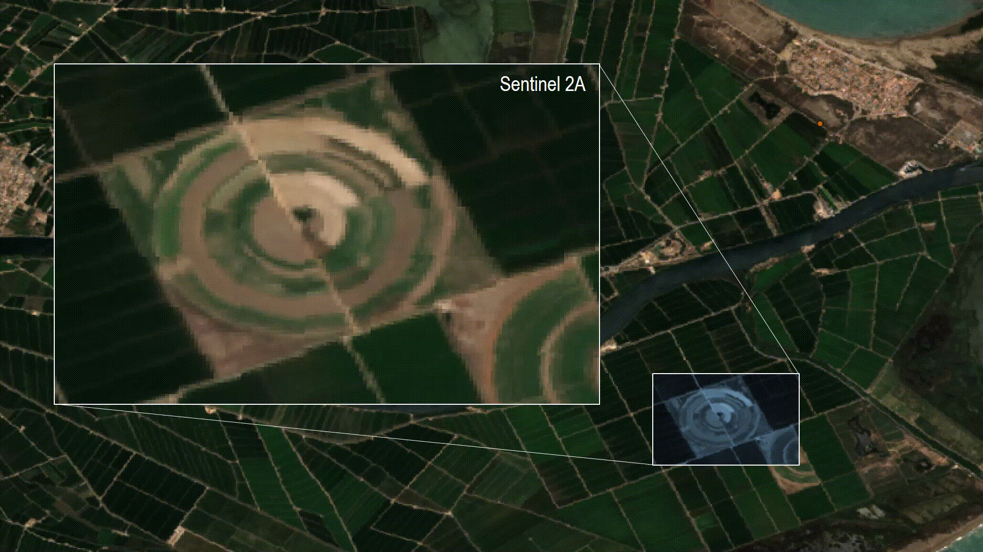 Imagen de satélite con y sin la tecnología desarrollada por Tracasa
