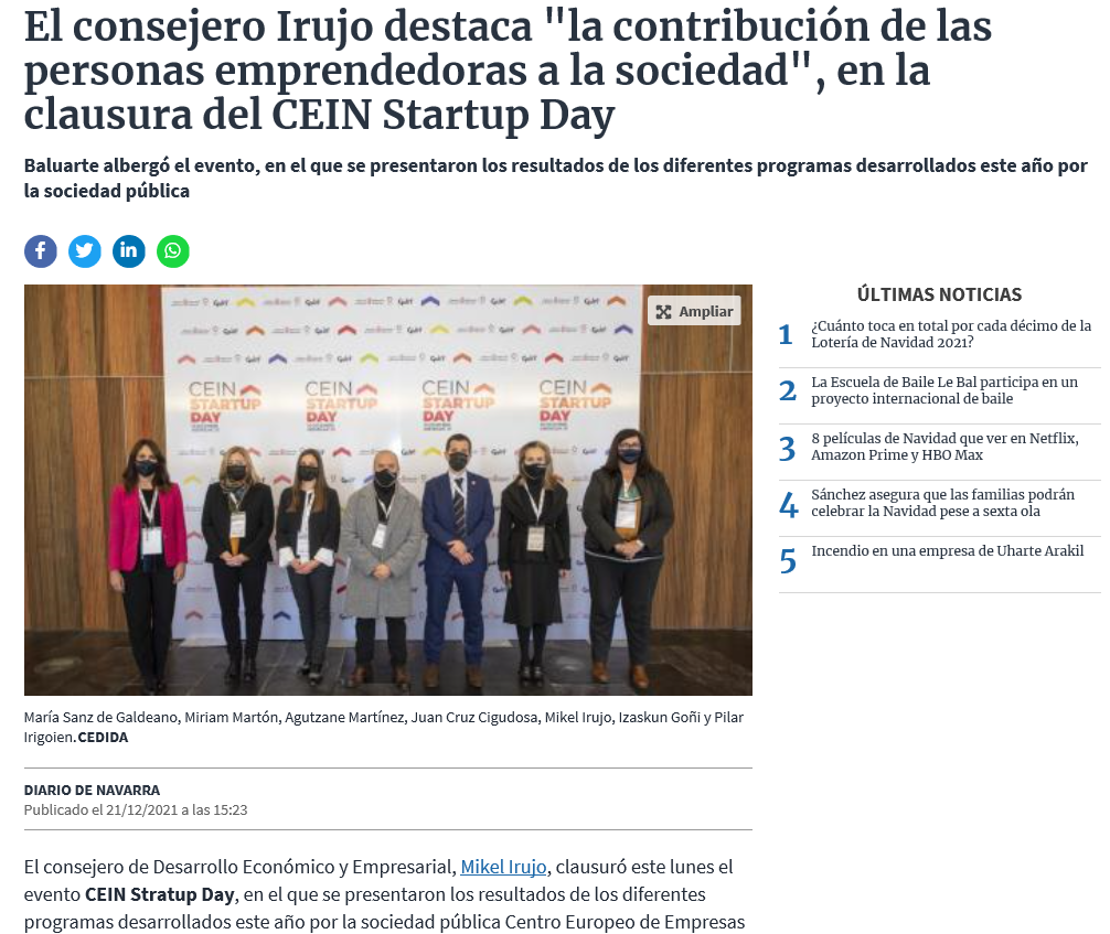 Fotografia del pantallazo de la noticia en la edición online del Diario de Navarra