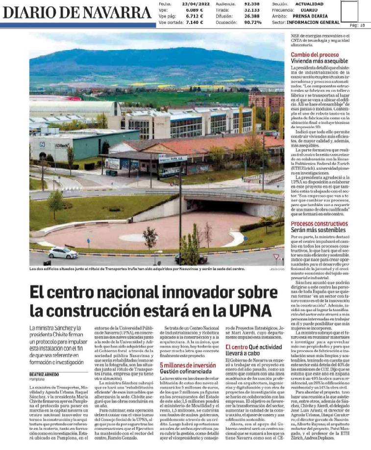 Fotografia del pantallazo de la noticia en la edición impresa del Diario de Navarra