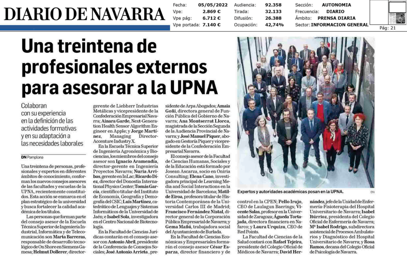 Fotografia del pantallazo de la noticia en la edición impresa del Diario de Navarra