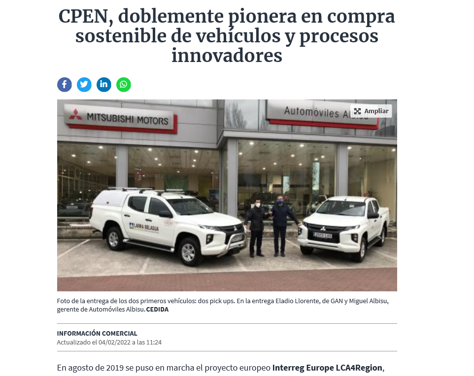 Fotografia del pantallazo de la noticia en la edición online del Diario de Navarra